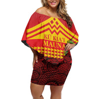 Hawaii Ku Kia'i Mauna Personalized Family Matching Off Shoulder Short Dress and Hawaiian Shirt Hibiscus Kakau Pattern
