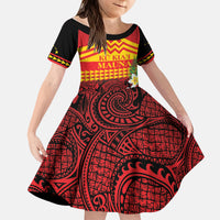 Hawaii Ku Kia'i Mauna Personalized Kid Short Sleeve Dress Hibiscus Kakau Pattern