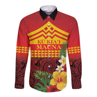 Hawaii Ku Kia'i Mauna Personalized Long Sleeve Button Shirt Hibiscus Kakau Pattern