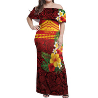 Hawaii Ku Kia'i Mauna Personalized Off Shoulder Maxi Dress Hibiscus Kakau Pattern