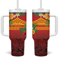 Hawaii Ku Kia'i Mauna Personalized Tumbler With Handle Hibiscus Kakau Pattern