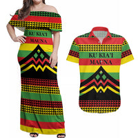 Hawaii Ku Kia'i Mauna Personalized Couples Matching Off Shoulder Maxi Dress and Hawaiian Shirt Hawaiian Kanaka Maoli Motif