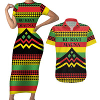 Hawaii Ku Kia'i Mauna Personalized Couples Matching Short Sleeve Bodycon Dress and Hawaiian Shirt Hawaiian Kanaka Maoli Motif