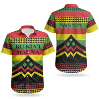 Hawaii Ku Kia'i Mauna Personalized Couples Matching Short Sleeve Bodycon Dress and Hawaiian Shirt Hawaiian Kanaka Maoli Motif LT9 - Polynesian Pride