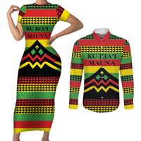 Hawaii Ku Kia'i Mauna Personalized Couples Matching Short Sleeve Bodycon Dress and Long Sleeve Button Shirt Hawaiian Kanaka Maoli Motif