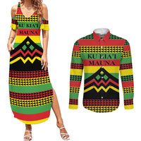 Hawaii Ku Kia'i Mauna Personalized Couples Matching Summer Maxi Dress and Long Sleeve Button Shirt Hawaiian Kanaka Maoli Motif
