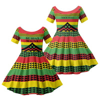 Hawaii Ku Kia'i Mauna Personalized Family Matching Off Shoulder Maxi Dress and Hawaiian Shirt Hawaiian Kanaka Maoli Motif LT9 Daughter's Dress Green - Polynesian Pride