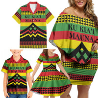 Hawaii Ku Kia'i Mauna Personalized Family Matching Off Shoulder Short Dress and Hawaiian Shirt Hawaiian Kanaka Maoli Motif LT9 - Polynesian Pride
