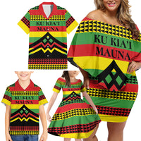 Hawaii Ku Kia'i Mauna Personalized Family Matching Off Shoulder Short Dress and Hawaiian Shirt Hawaiian Kanaka Maoli Motif