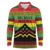 Hawaii Ku Kia'i Mauna Personalized Long Sleeve Polo Shirt Hawaiian Kanaka Maoli Motif