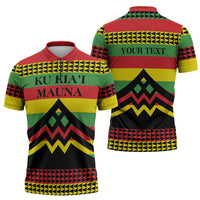Hawaii Ku Kia'i Mauna Personalized Zipper Polo Shirt Hawaiian Kanaka Maoli Motif