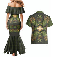 Hawaii Ohia Lehua Squares Couples Matching Mermaid Dress and Hawaiian Shirt Hawaiian Quilt Inspired Floral Pattern