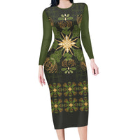 Hawaii Ohia Lehua Squares Family Matching Long Sleeve Bodycon Dress and Hawaiian Shirt Hawaiian Quilt Inspired Floral Pattern