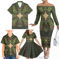 Hawaii Ohia Lehua Squares Family Matching Off The Shoulder Long Sleeve Dress and Hawaiian Shirt Hawaiian Quilt Inspired Floral Pattern LT9 - Polynesian Pride