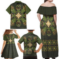 Hawaii Ohia Lehua Squares Family Matching Off Shoulder Maxi Dress and Hawaiian Shirt Hawaiian Quilt Inspired Floral Pattern LT9 Mom's Dress Green - Polynesian Pride