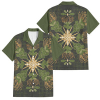 Hawaii Ohia Lehua Squares Family Matching Off Shoulder Short Dress and Hawaiian Shirt Hawaiian Quilt Inspired Floral Pattern LT9 Dad's Shirt - Short Sleeve Green - Polynesian Pride