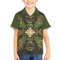 Hawaii Ohia Lehua Squares Family Matching Off Shoulder Short Dress and Hawaiian Shirt Hawaiian Quilt Inspired Floral Pattern