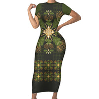 Hawaii Ohia Lehua Squares Family Matching Short Sleeve Bodycon Dress and Hawaiian Shirt Hawaiian Quilt Inspired Floral Pattern