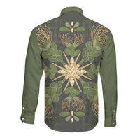 Hawaii Ohia Lehua Squares Long Sleeve Button Shirt Hawaiian Quilt Inspired Floral Pattern LT9 - Polynesian Pride