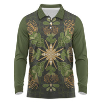 Hawaii Ohia Lehua Squares Long Sleeve Polo Shirt Hawaiian Quilt Inspired Floral Pattern