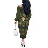 Hawaii Ohia Lehua Squares Off The Shoulder Long Sleeve Dress Hawaiian Quilt Inspired Floral Pattern