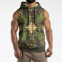 Hawaii Ohia Lehua Squares Sleeveless Hoodie Hawaiian Quilt Inspired Floral Pattern