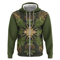 Hawaii Ohia Lehua Squares Zip Hoodie Hawaiian Quilt Inspired Floral Pattern LT9 Zip Hoodie Green - Polynesian Pride