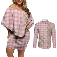 Akala Hamele Hawai'i Palaka Squares Maile Leaf Couples Matching Off Shoulder Short Dress and Long Sleeve Button Shirt Flowers Hawaiian Quilt Patterns