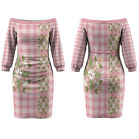 Akala Hamele Hawai'i Palaka Squares Maile Leaf Family Matching Off The Shoulder Long Sleeve Dress and Hawaiian Shirt Flowers Hawaiian Quilt Patterns