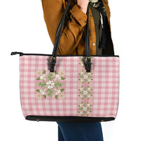 Akala Hamele Hawai'i Palaka Squares Maile Leaf Leather Tote Bag Flowers Hawaiian Quilt Patterns