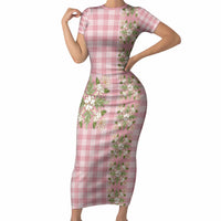 Akala Hamele Hawai'i Palaka Squares Maile Leaf Short Sleeve Bodycon Dress Flowers Hawaiian Quilt Patterns
