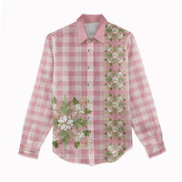 Akala Hamele Hawai'i Palaka Squares Maile Leaf Women Casual Shirt Flowers Hawaiian Quilt Patterns