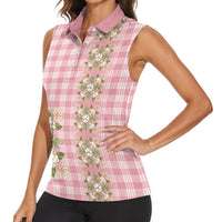 Akala Hamele Hawai'i Palaka Squares Maile Leaf Women Sleeveless Polo Shirt Flowers Hawaiian Quilt Patterns