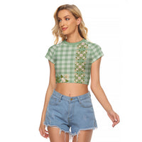 Liko Kukui Hawai'i Palaka Squares Maile Leaf Raglan Cropped T Shirt Flowers Hawaiian Quilt Patterns
