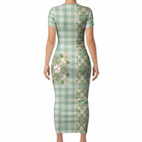 Liko Kukui Hawai'i Palaka Squares Maile Leaf Short Sleeve Bodycon Dress Flowers Hawaiian Quilt Patterns