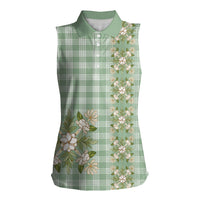 Liko Kukui Hawai'i Palaka Squares Maile Leaf Women Sleeveless Polo Shirt Flowers Hawaiian Quilt Patterns