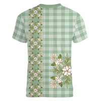 Liko Kukui Hawai'i Palaka Squares Maile Leaf Women V-Neck T-Shirt Flowers Hawaiian Quilt Patterns