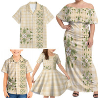 Melemele Ahiahia Hawai'i Palaka Squares Maile Leaf Family Matching Off Shoulder Maxi Dress and Hawaiian Shirt Flowers Hawaiian Quilt Patterns