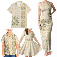 Melemele Ahiahia Hawai'i Palaka Squares Maile Leaf Family Matching Tank Maxi Dress and Hawaiian Shirt Flowers Hawaiian Quilt Patterns