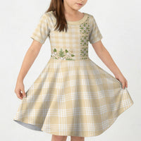 Melemele Ahiahia Hawai'i Palaka Squares Maile Leaf Kid Short Sleeve Dress Flowers Hawaiian Quilt Patterns