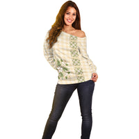 Melemele Ahiahia Hawai'i Palaka Squares Maile Leaf Off Shoulder Sweater Flowers Hawaiian Quilt Patterns