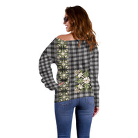 Pauli Hawai'i Palaka Squares Maile Leaf Off Shoulder Sweater Flowers Hawaiian Quilt Patterns