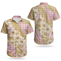 Akala Hamele Palaka Plumeria Couples Matching Mermaid Dress and Hawaiian Shirt Puakenikeni and Maile Lei