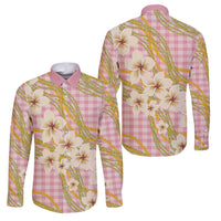 Akala Hamele Palaka Plumeria Family Matching Off Shoulder Maxi Dress and Hawaiian Shirt Puakenikeni and Maile Lei