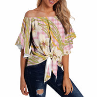 Akala Hamele Palaka Plumeria Off Shoulder Wrap Waist Top Puakenikeni and Maile Lei LT9 - Polynesian Pride