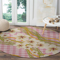 Akala Hamele Palaka Plumeria Round Carpet Puakenikeni and Maile Lei