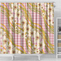 Akala Hamele Palaka Plumeria Shower Curtain Puakenikeni and Maile Lei