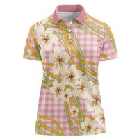 Akala Hamele Palaka Plumeria Women Polo Shirt Puakenikeni and Maile Lei