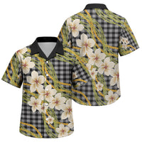 Ele'ele Hawai'i Palaka Plumeria Family Matching Off The Shoulder Long Sleeve Dress and Hawaiian Shirt Puakenikeni and Maile Lei