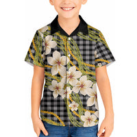 Ele'ele Hawai'i Palaka Plumeria Hawaiian Shirt Puakenikeni and Maile Lei